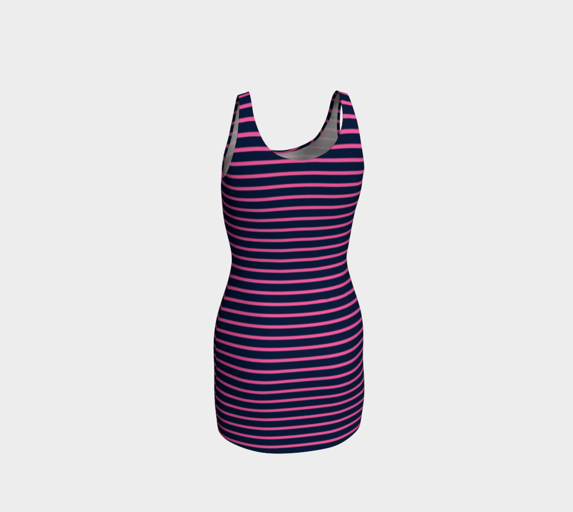 Striped Bodycon Dress - Pink on Navy - SummerTies
