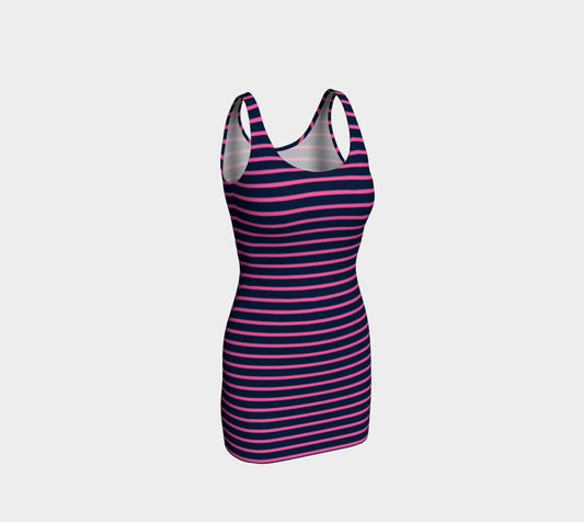 Striped Bodycon Dress - Pink on Navy - SummerTies