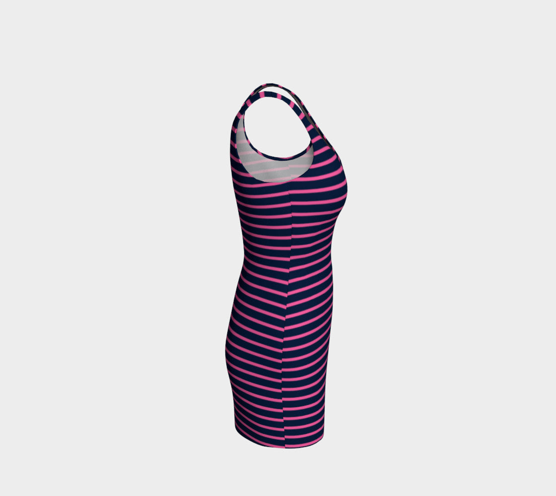 Striped Bodycon Dress - Pink on Navy - SummerTies