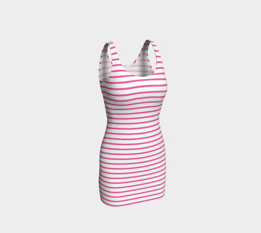 Striped Bodycon Dress - Pink on White - SummerTies
