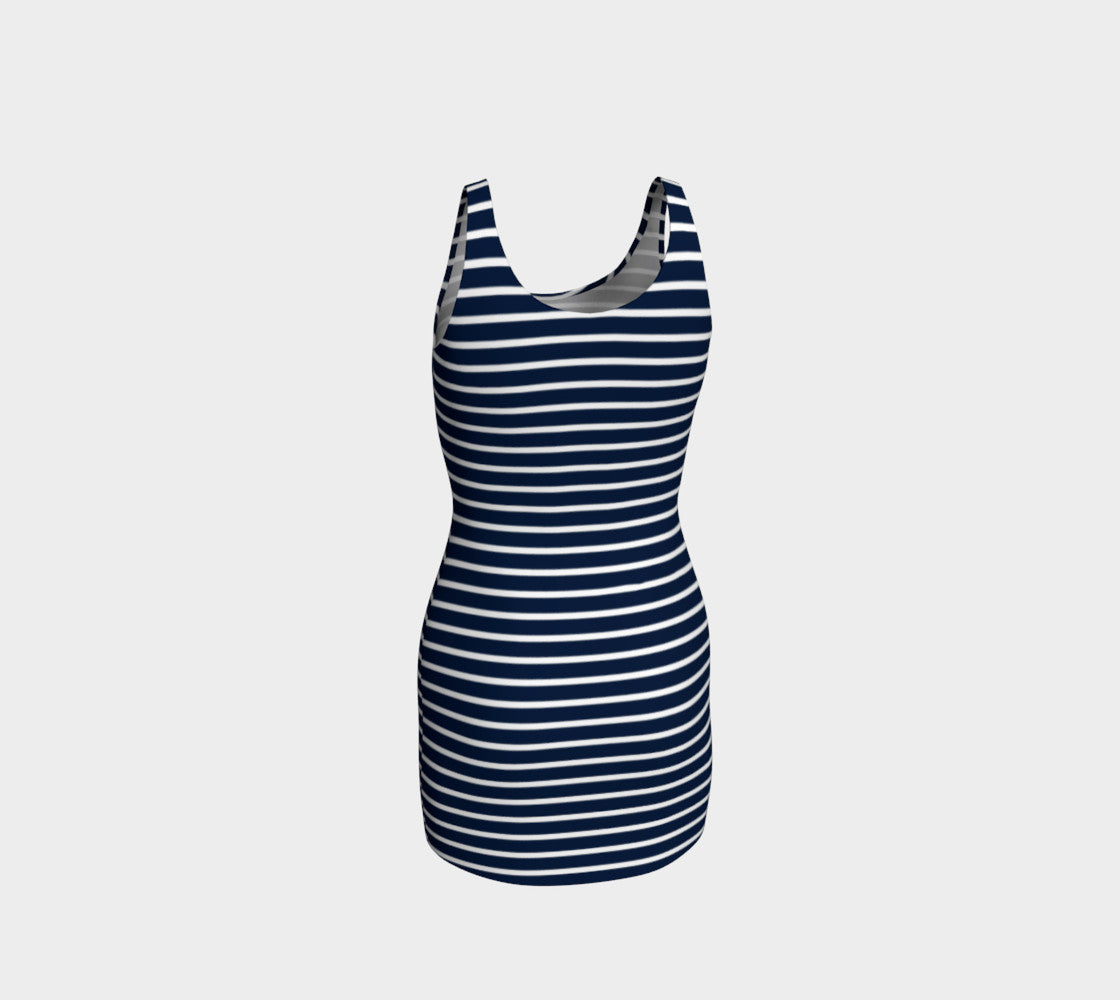 Striped Bodycon Dress - White on Navy - SummerTies