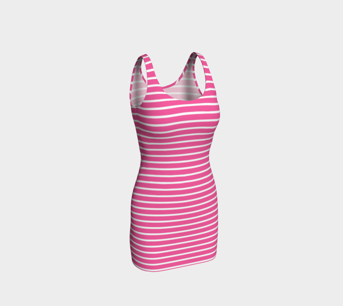 Striped Bodycon Dress - White on Pink - SummerTies