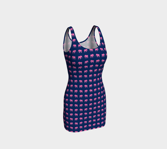 Elephant Bodycon Dress - Pink on Navy - SummerTies