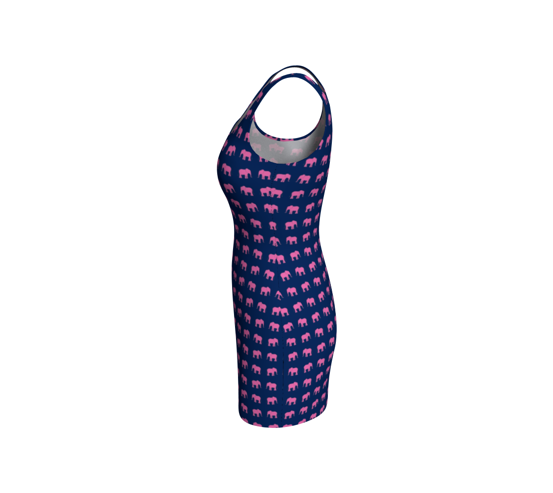Elephant Bodycon Dress - Pink on Navy - SummerTies