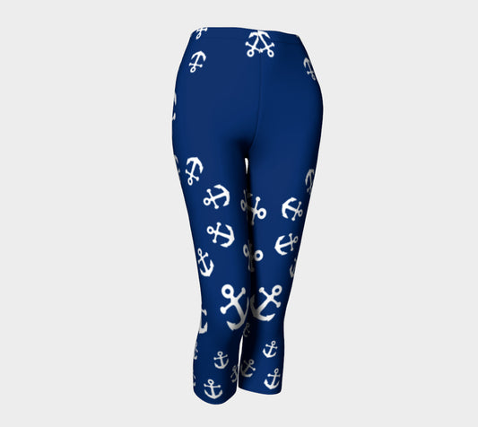 Anchor Pinwheel Adult Capris - White on Navy - SummerTies