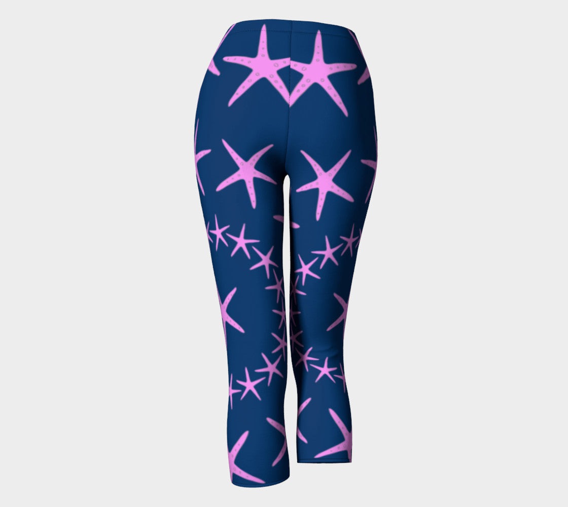 Starfish Adult Capris - Pink on Navy - SummerTies
