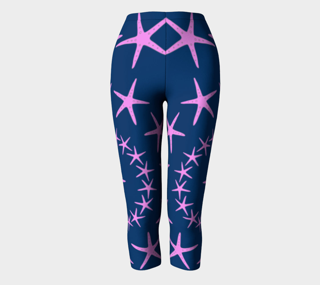 Starfish Adult Capris - Pink on Navy - SummerTies