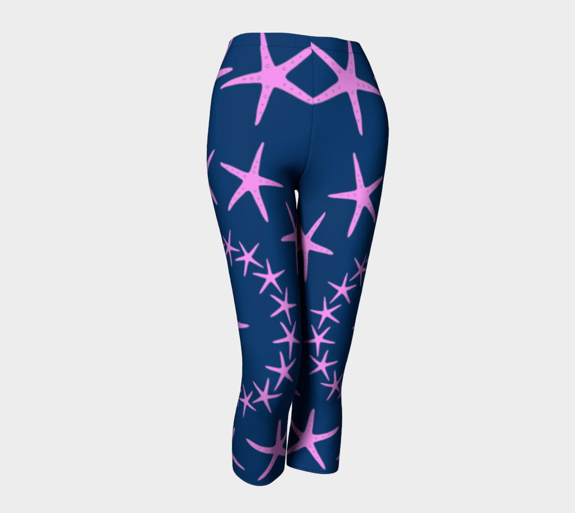 Starfish Adult Capris - Pink on Navy - SummerTies