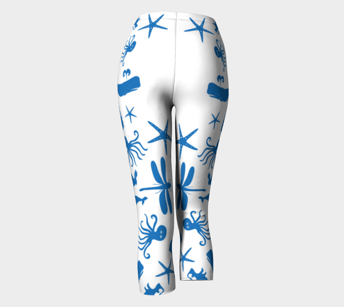 Multi Creature Adult Capris - Blue on White - SummerTies