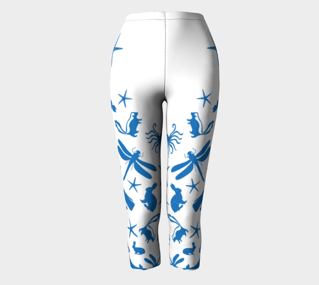 Multi Creature Adult Capris - Blue on White - SummerTies