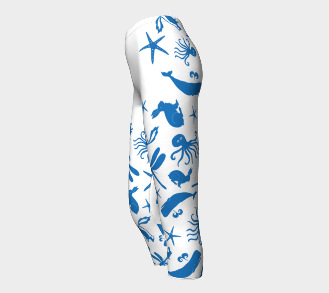 Multi Creature Adult Capris - Blue on White - SummerTies