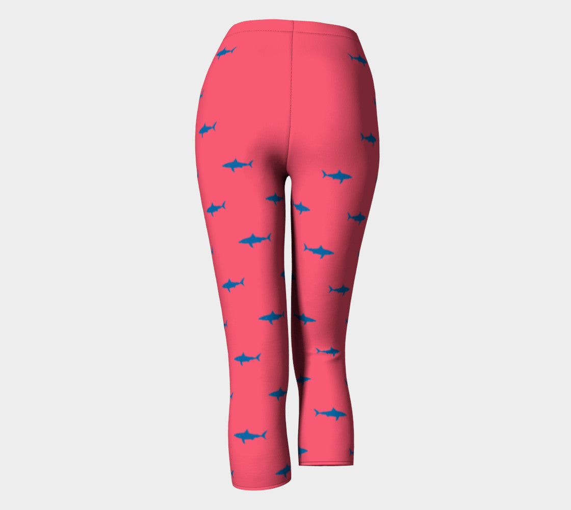 Shark Adult Capris - Blue on Coral - SummerTies