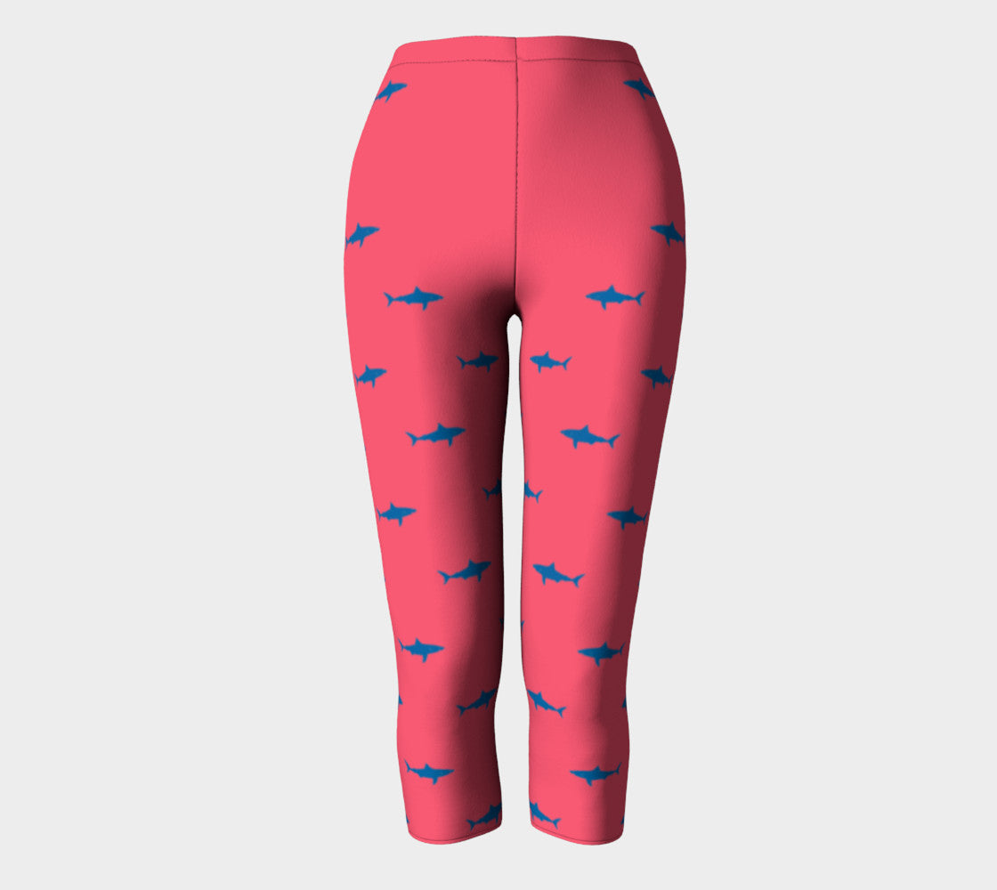 Shark Adult Capris - Blue on Coral - SummerTies