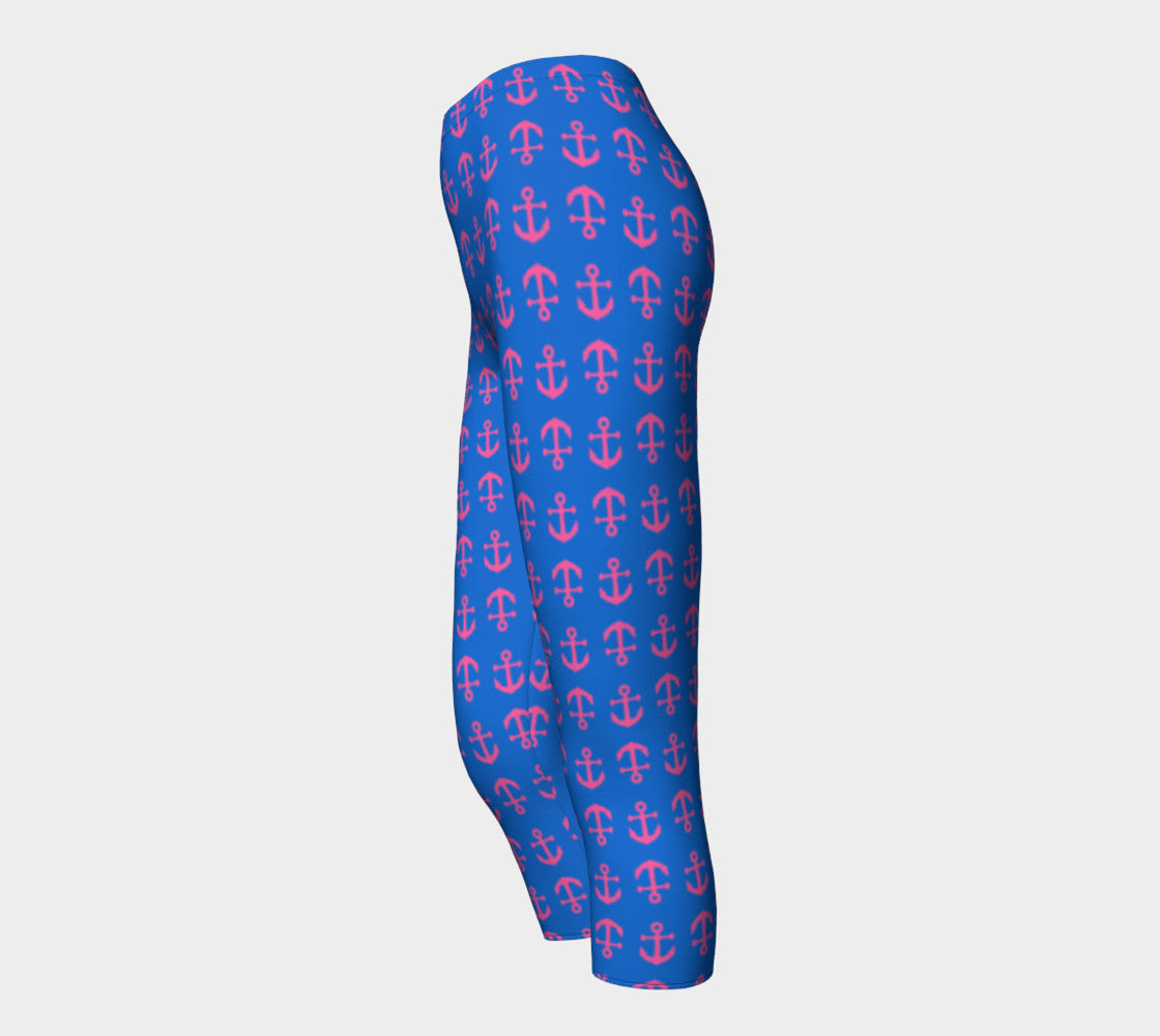 Anchor Toss Adult Capris - Pink on Blue - SummerTies