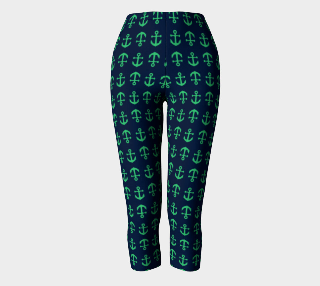 Anchor Toss Adult Capris - Green on Navy - SummerTies