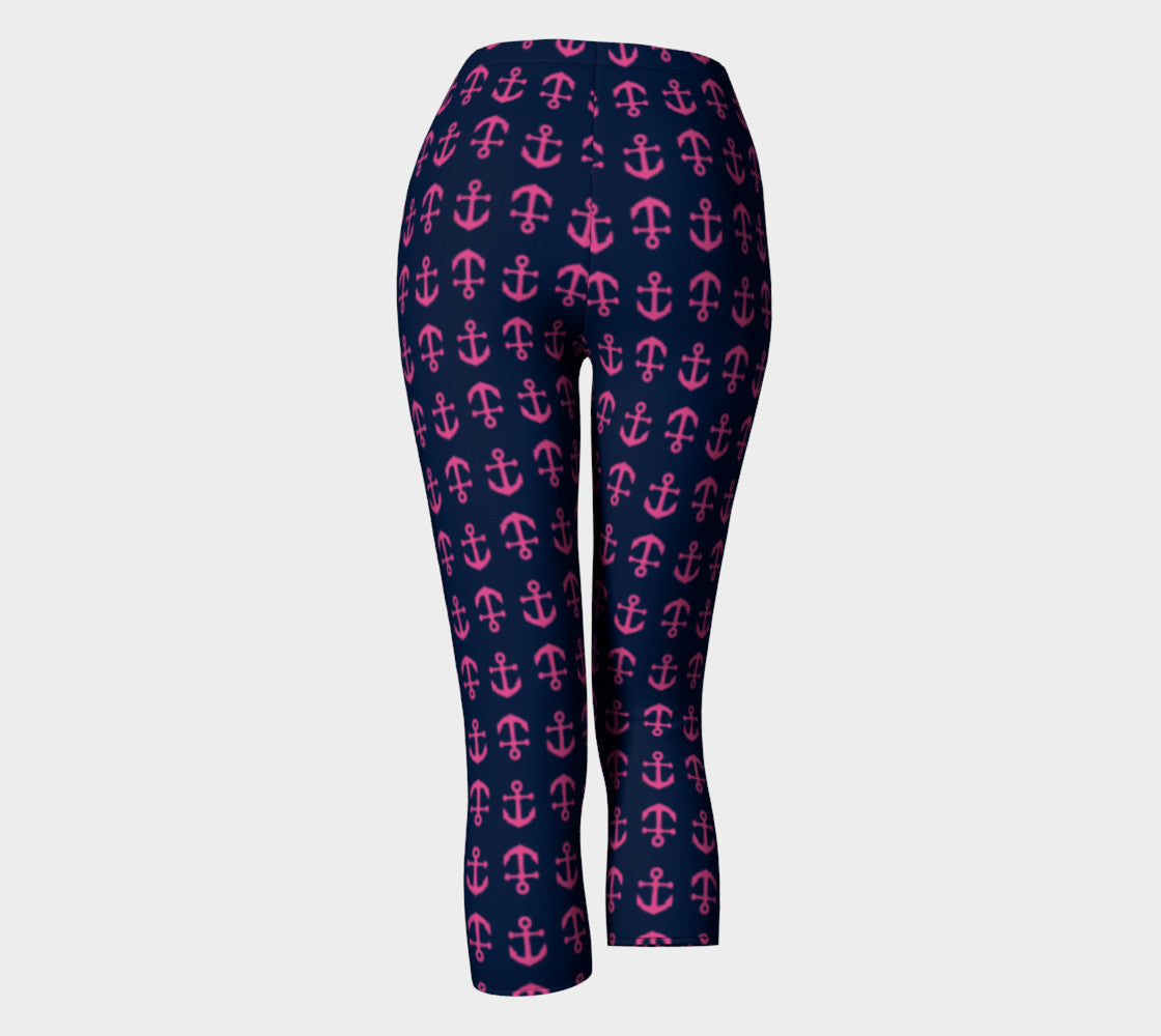 Anchor Toss Adult Capris - Pink on Navy - SummerTies