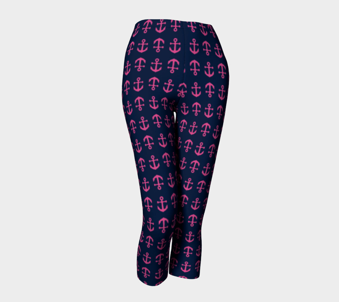 Anchor Toss Adult Capris - Pink on Navy - SummerTies