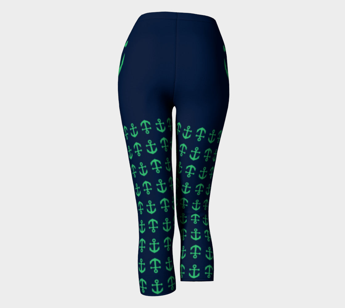 Anchor Legs and Hip Adult Capris - Green on Navy - SummerTies