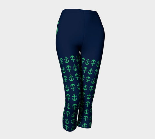 Anchor Legs and Hip Adult Capris - Green on Navy - SummerTies
