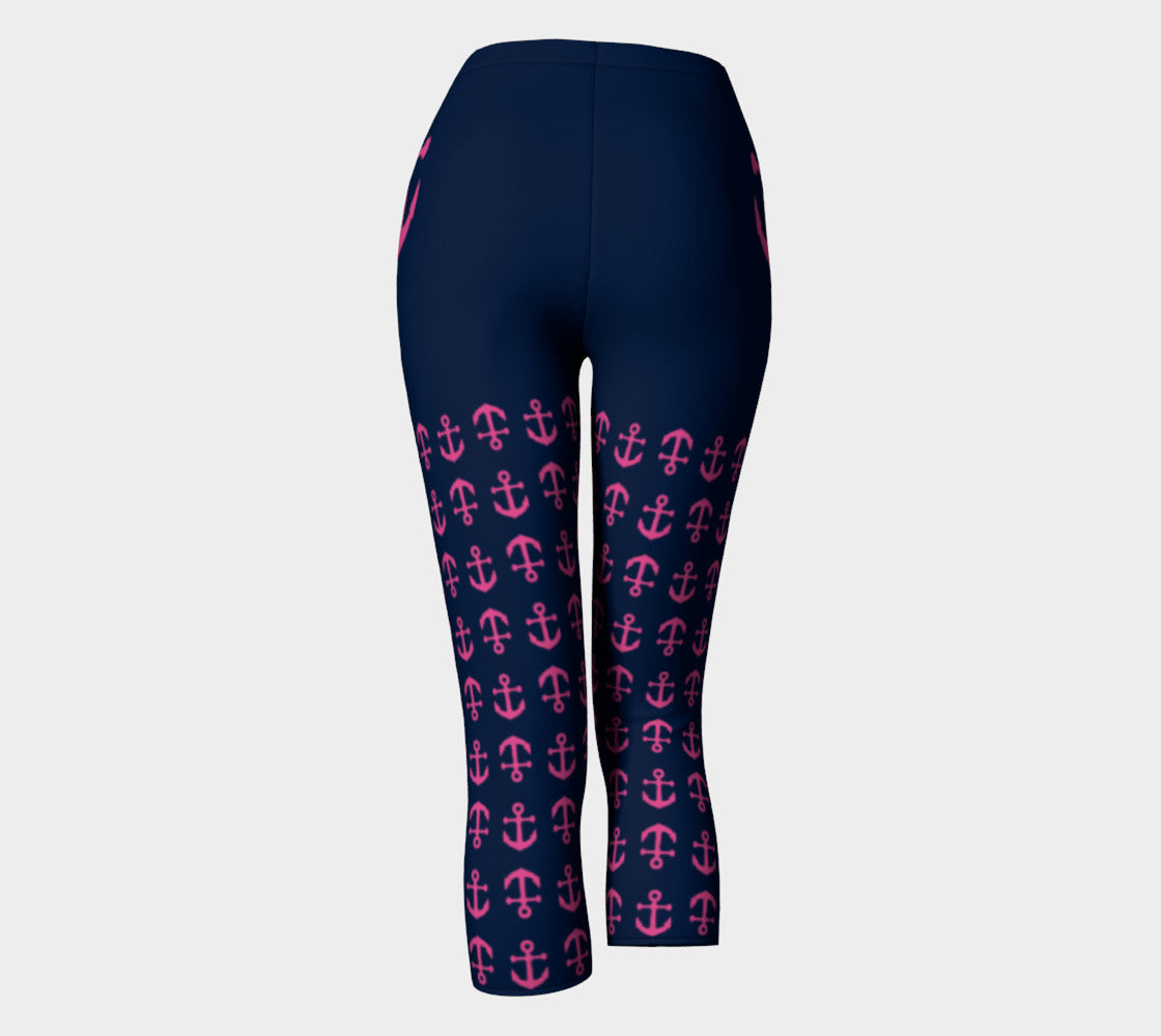 Anchor Legs and Hip Adult Capris - Pink on Navy - SummerTies