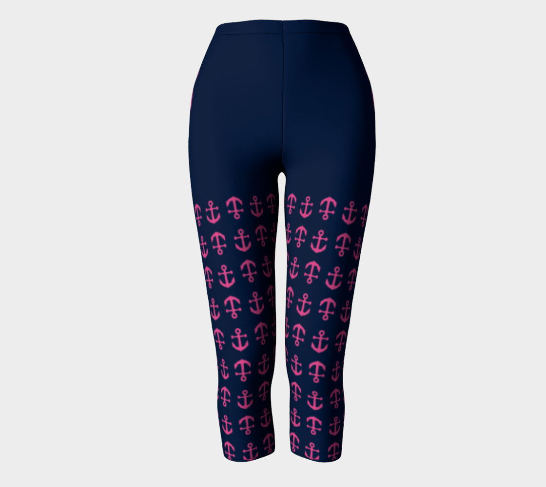 Anchor Legs and Hip Adult Capris - Pink on Navy - SummerTies