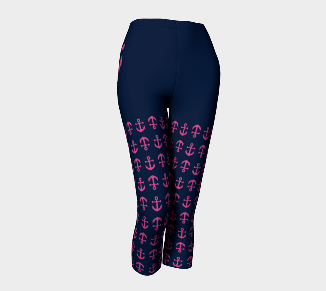 Anchor Legs and Hip Adult Capris - Pink on Navy - SummerTies