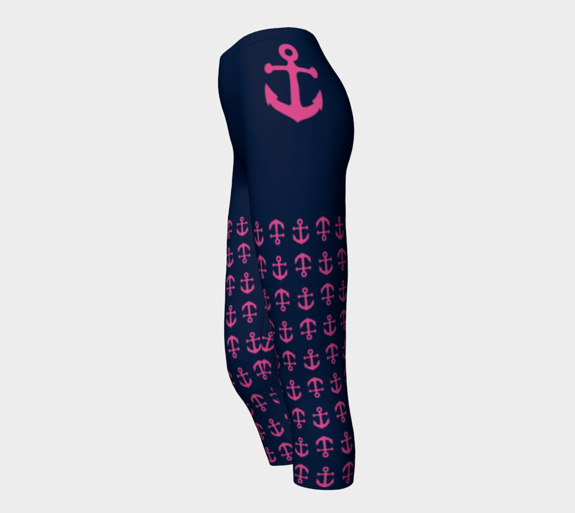 Anchor Legs and Hip Adult Capris - Pink on Navy - SummerTies