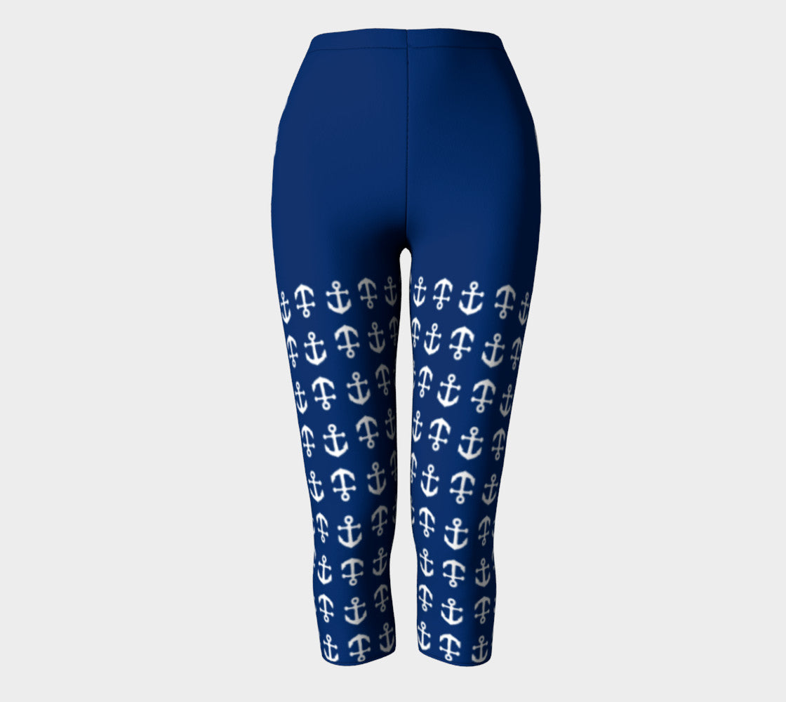 Anchor Legs and Hip Adult Capris - White on Navy - SummerTies
