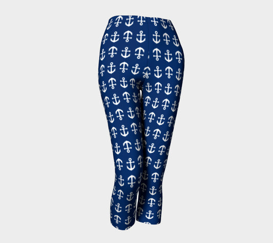 Anchor Toss Adult Capris - White on Navy - SummerTies