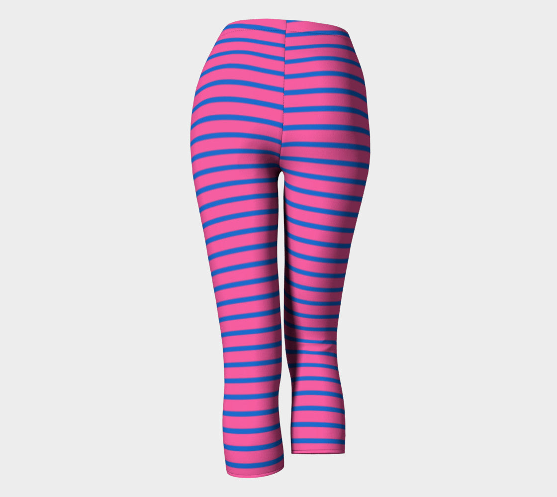 Striped Adult Capris - Blue on Pink - SummerTies