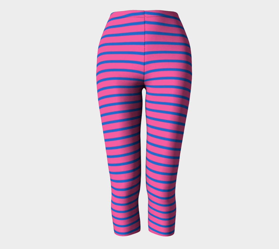 Striped Adult Capris - Blue on Pink - SummerTies