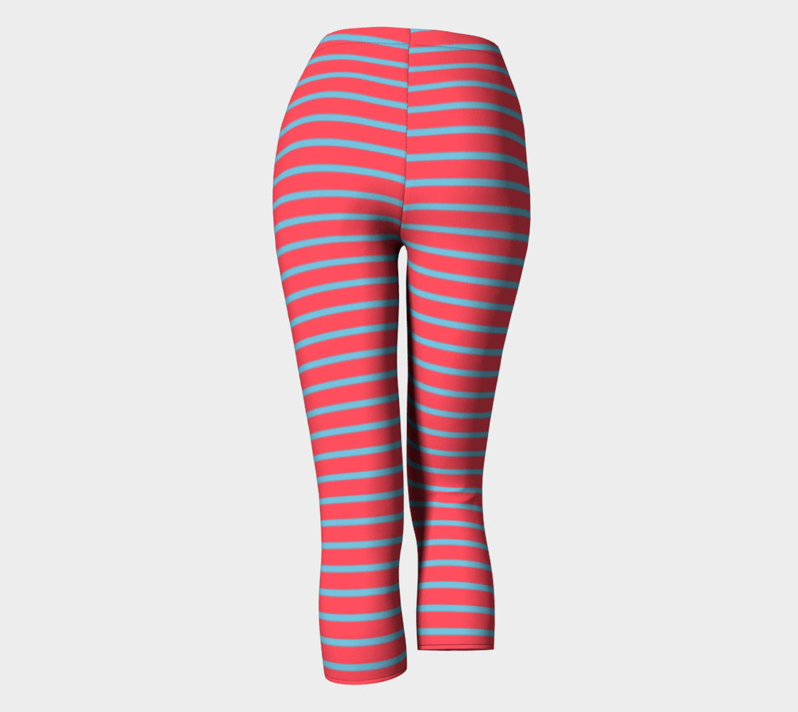 Striped Adult Capris - Light Blue on Darker Coral - SummerTies