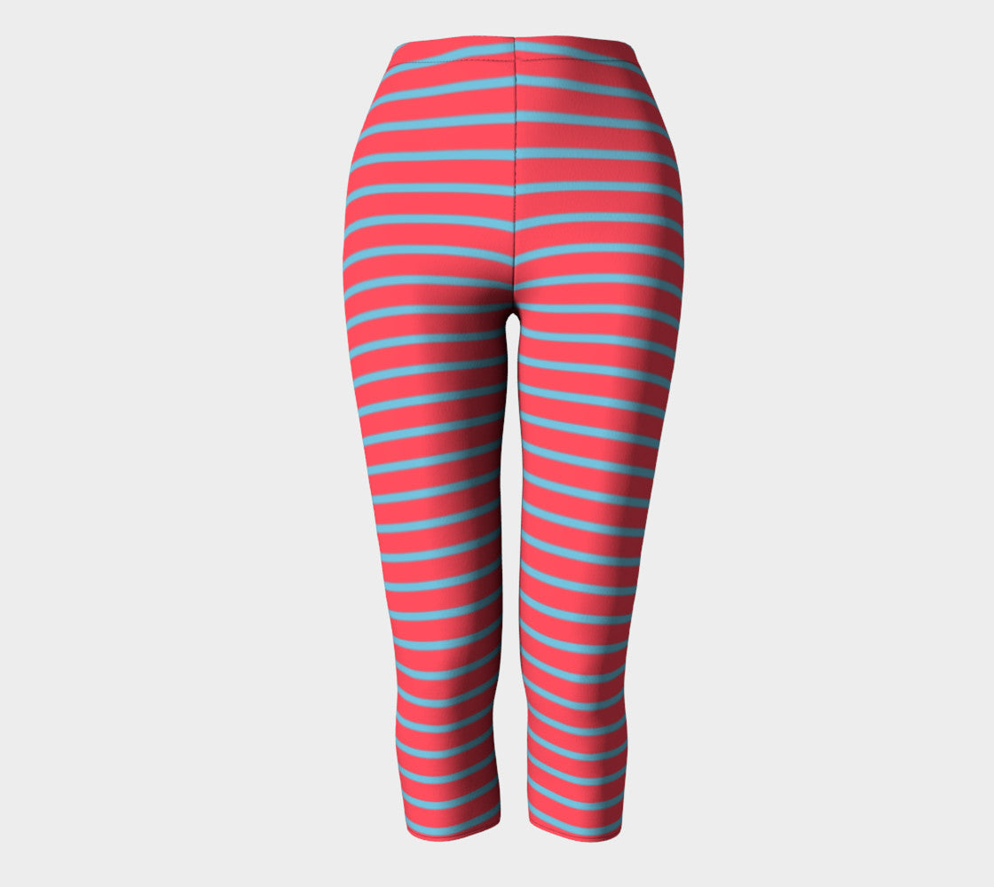 Striped Adult Capris - Light Blue on Darker Coral - SummerTies
