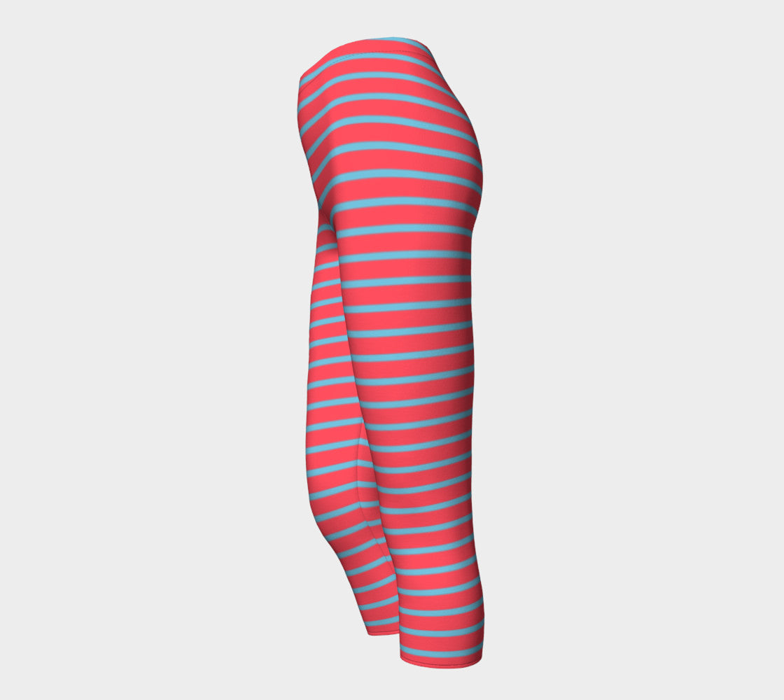 Striped Adult Capris - Light Blue on Darker Coral - SummerTies