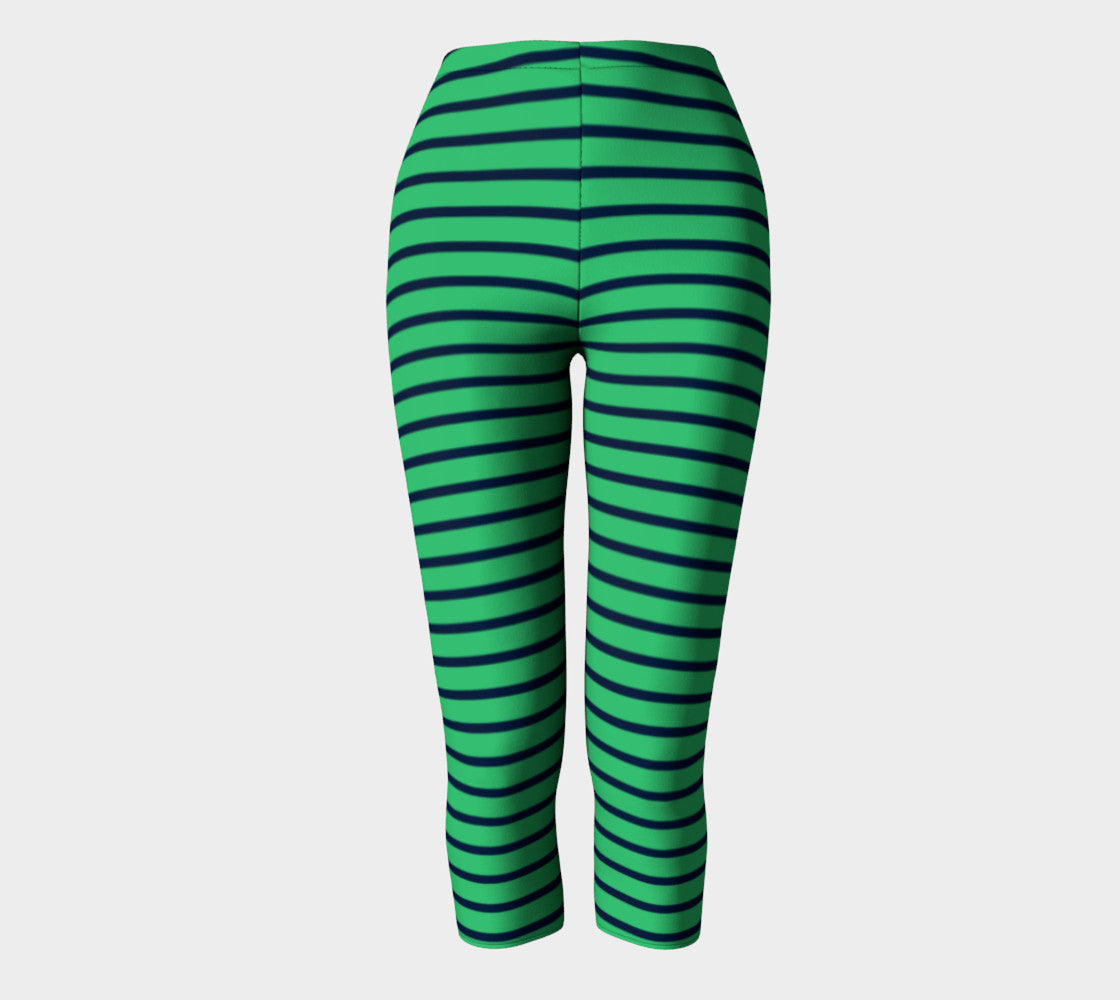 Striped Adult Capris - Navy on Green - SummerTies