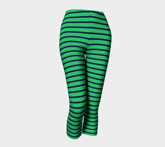 Striped Adult Capris - Navy on Green - SummerTies