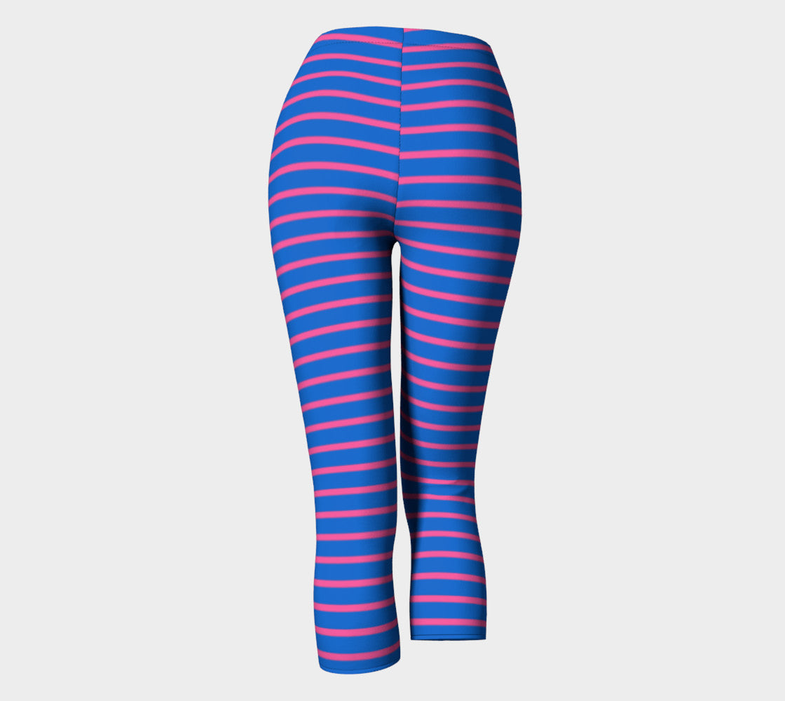 Striped Adult Capris - Pink on Blue - SummerTies