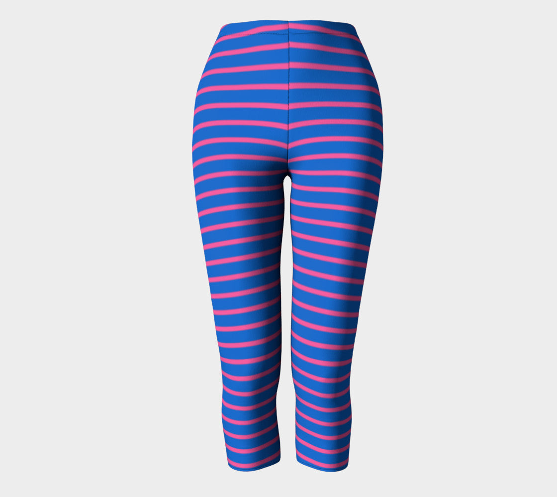 Striped Adult Capris - Pink on Blue - SummerTies