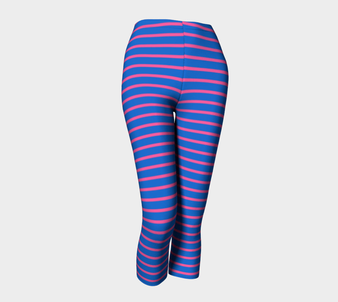 Striped Adult Capris - Pink on Blue - SummerTies