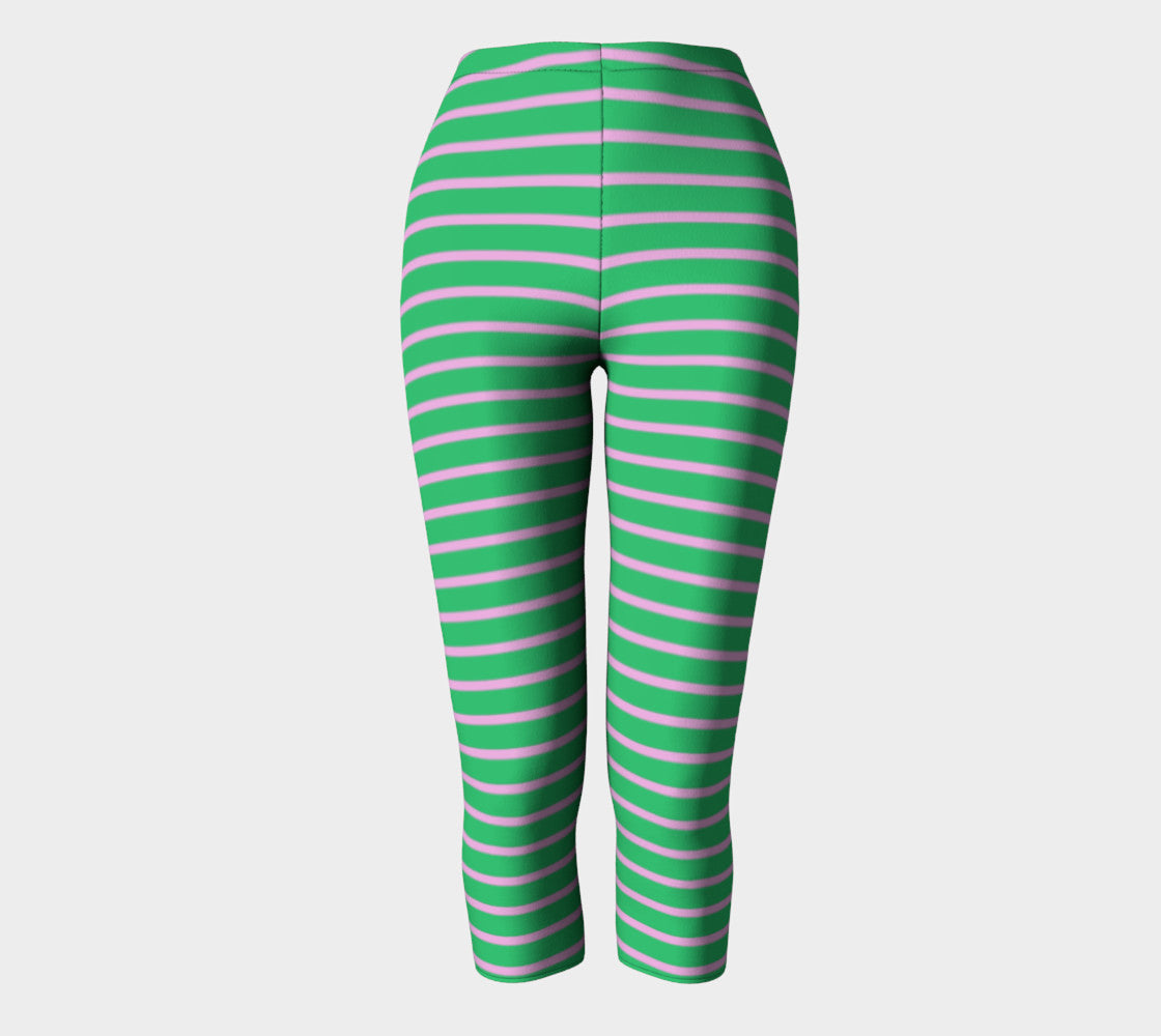 Striped Adult Capris - Light Pink on Green - SummerTies