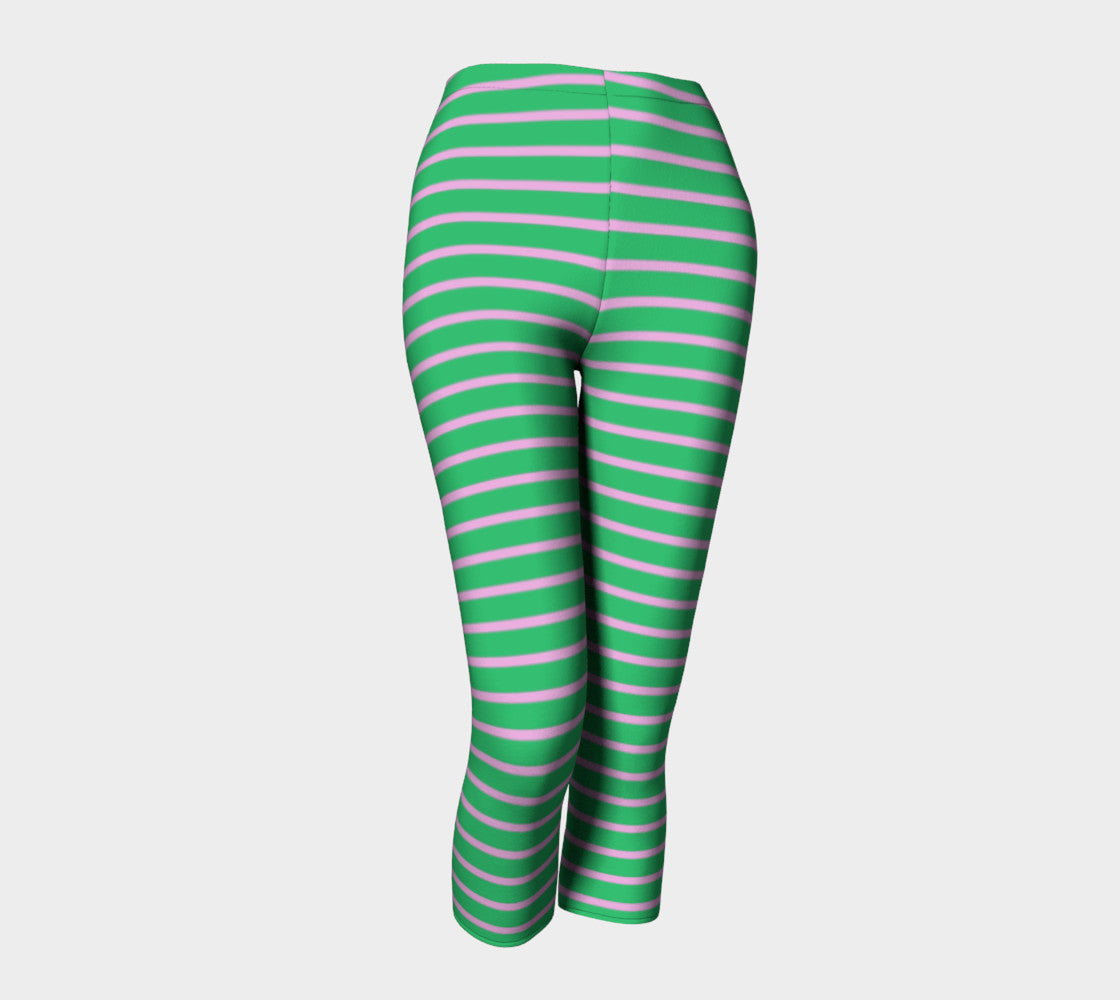 Striped Adult Capris - Light Pink on Green - SummerTies