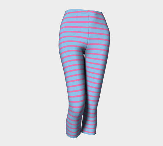 Striped Adult Capris - Pink on Light Blue - SummerTies