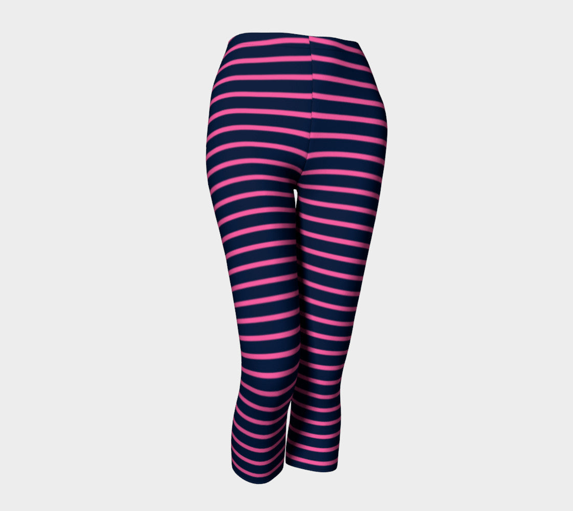 Striped Adult Capris - Pink on Navy - SummerTies