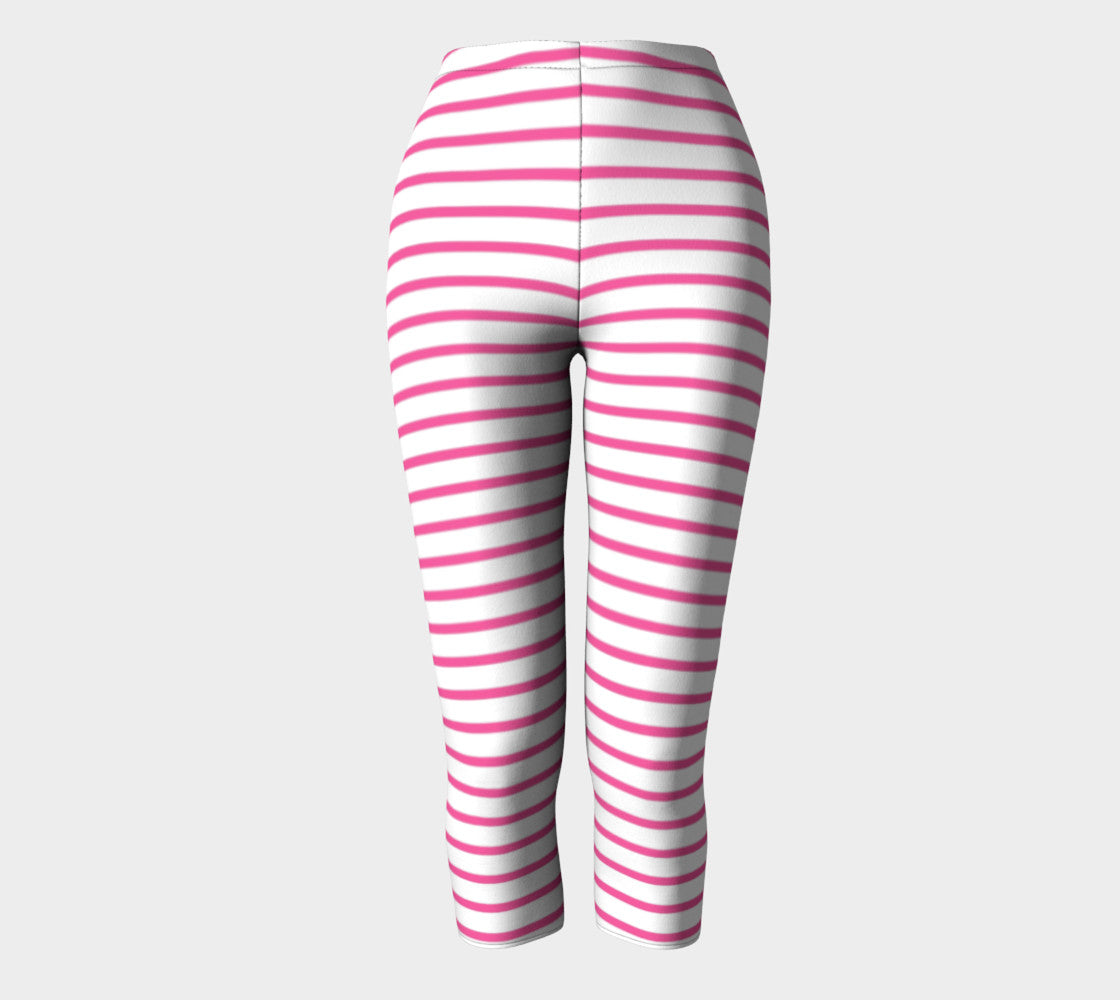Striped Adult Capris - Pink on White - SummerTies
