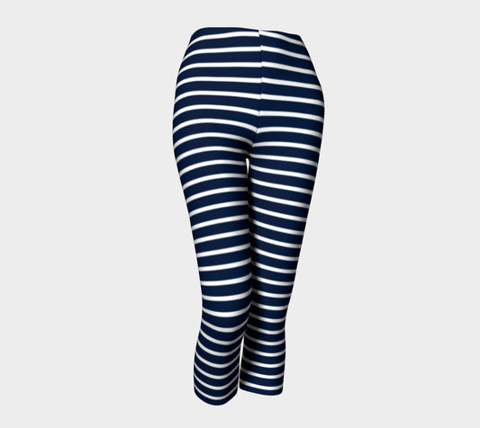 Striped Adult Capris - White on Navy - SummerTies