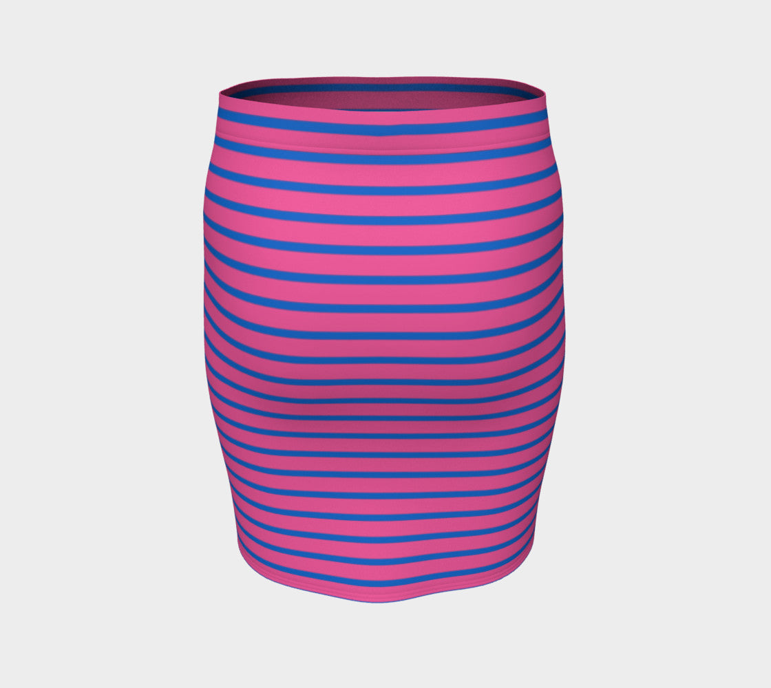 Striped Fitted Skirt - Blue on Pink - SummerTies