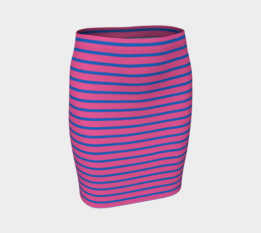 Striped Fitted Skirt - Blue on Pink - SummerTies