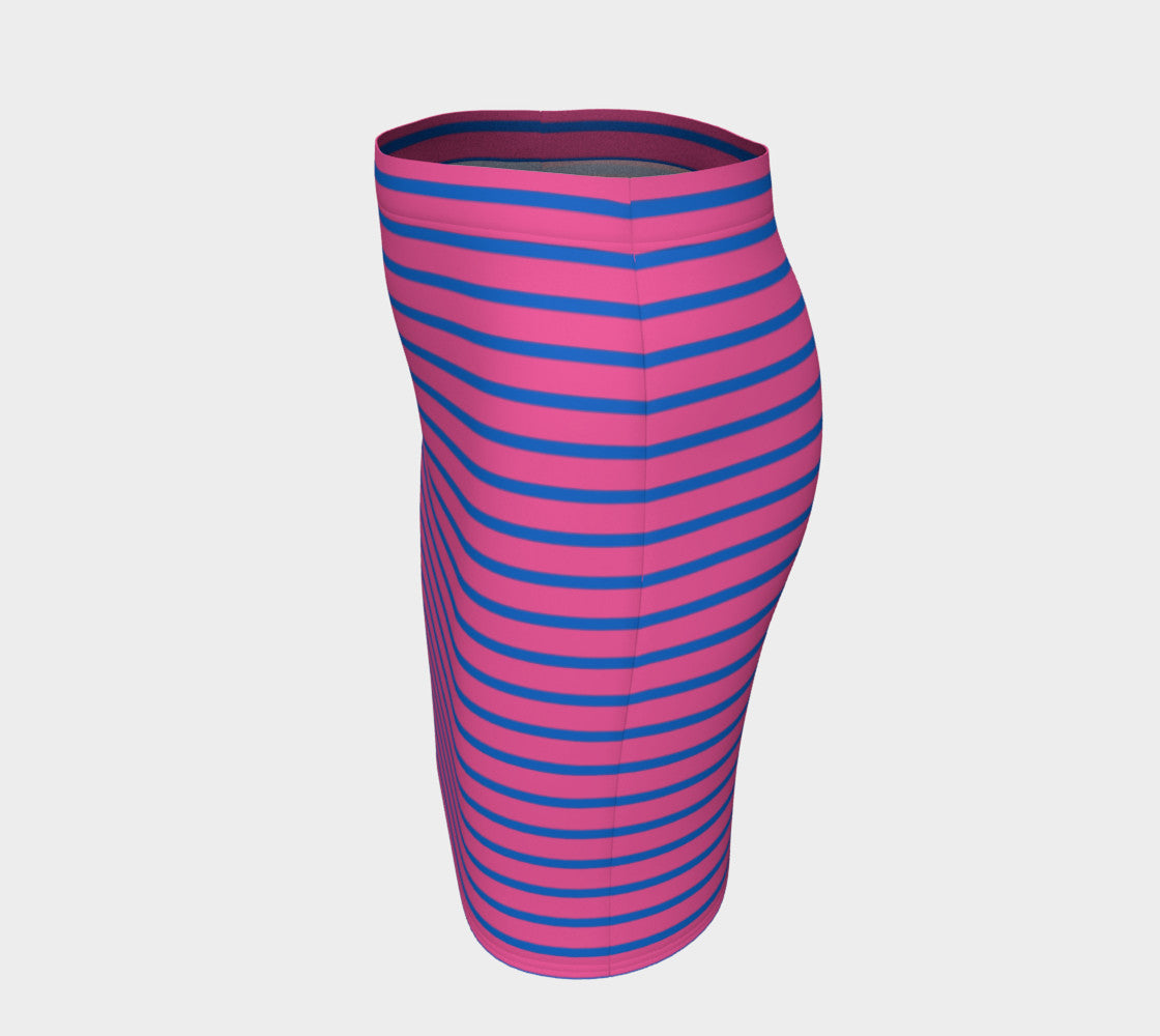 Striped Fitted Skirt - Blue on Pink - SummerTies