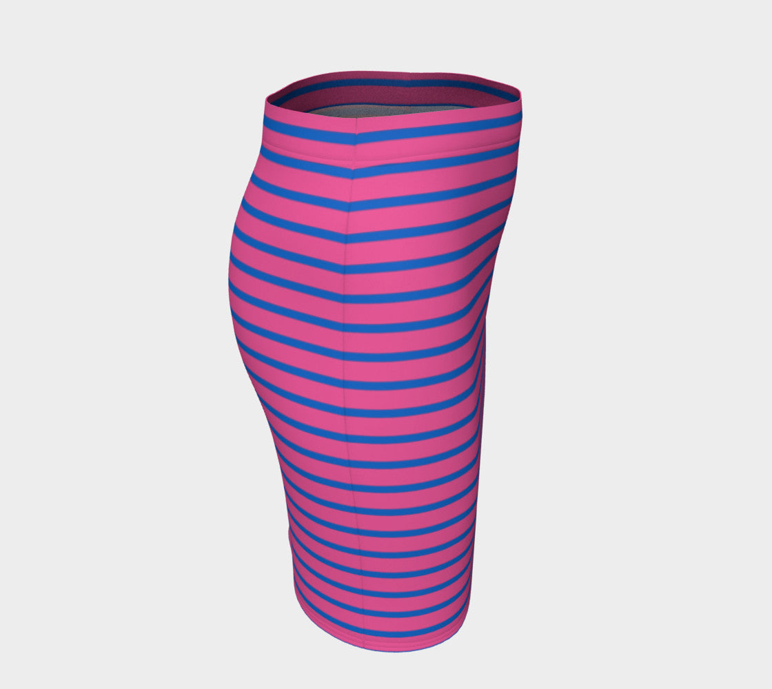 Striped Fitted Skirt - Blue on Pink - SummerTies