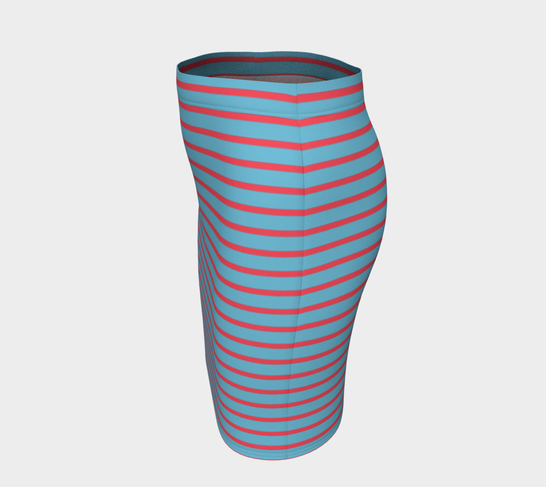Striped Fitted Skirt - Darker Coral on Light Blue - SummerTies